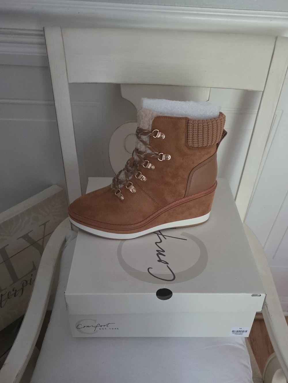 NWT Wedge Ankle Boot in Chestnut Brown